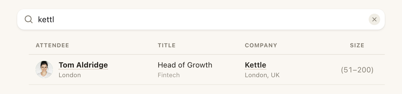 Searching guests by a partial name or company