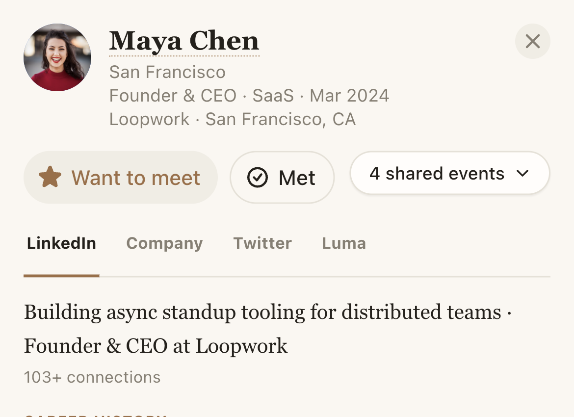 Full guest profile with LinkedIn career history