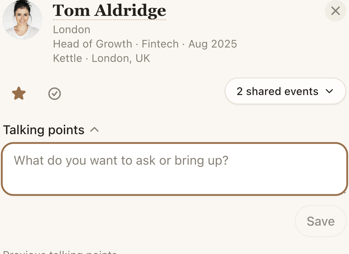 Talking points input for a guest you want to meet