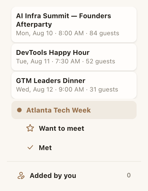 Atlanta Tech Week combined view in the desktop sidebar
