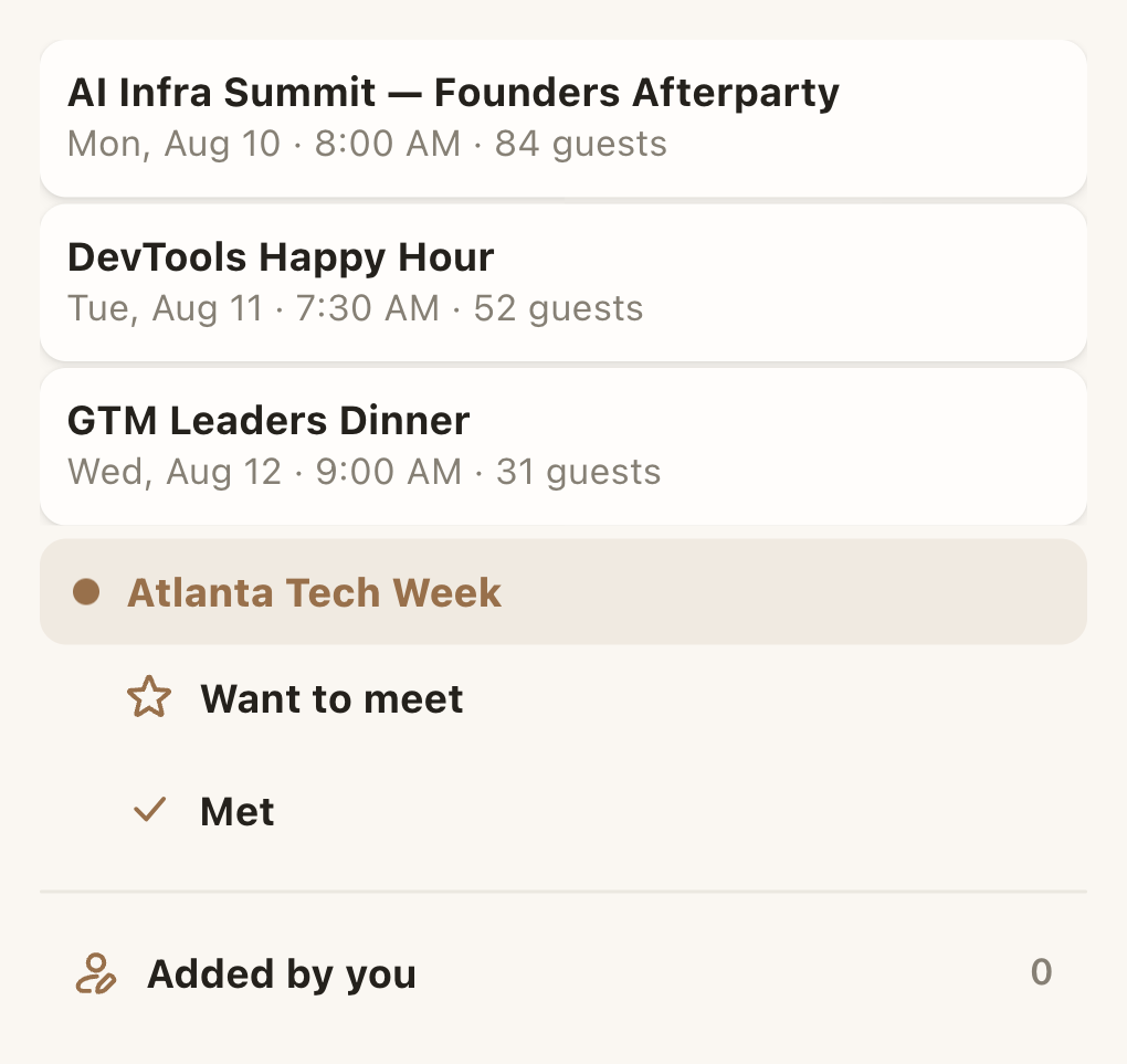 Atlanta Tech Week combined view in the mobile drawer