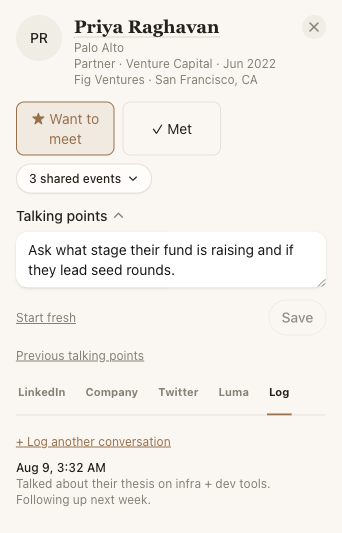 Conversation log tab
