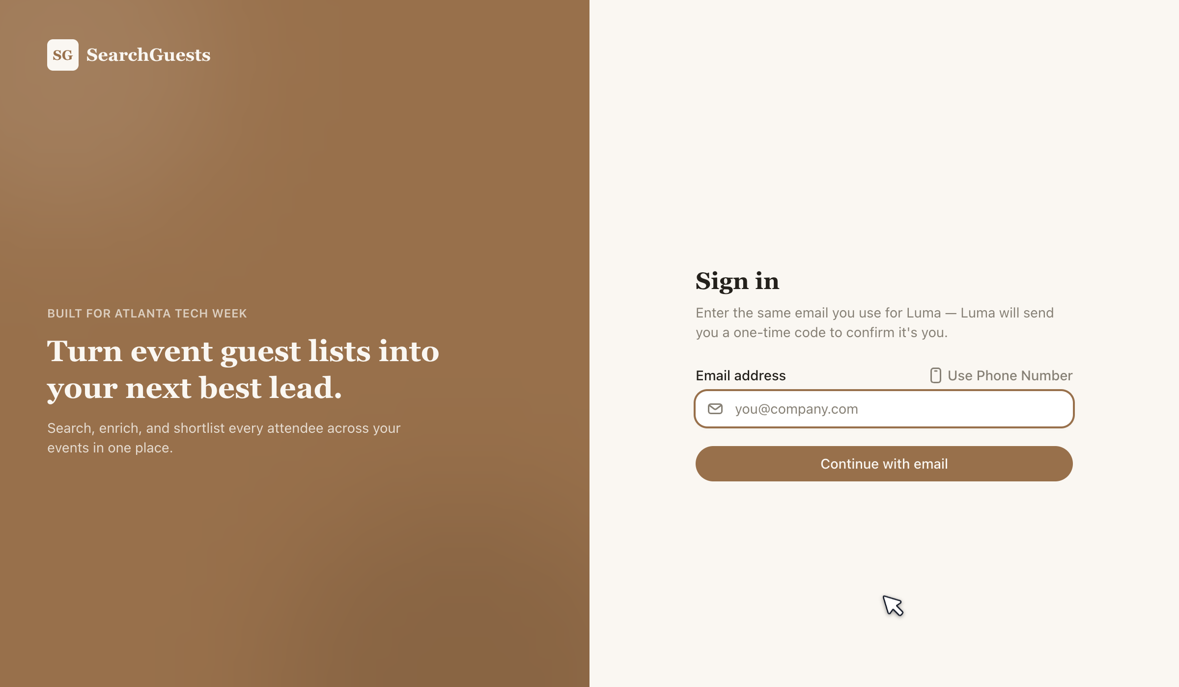 Sign-in screen on desktop