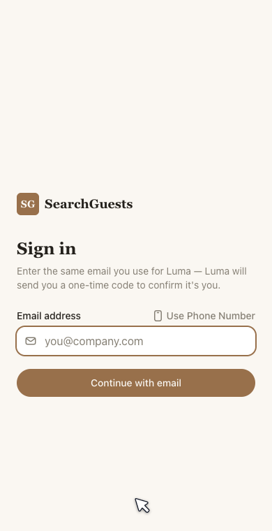 Sign-in screen on mobile