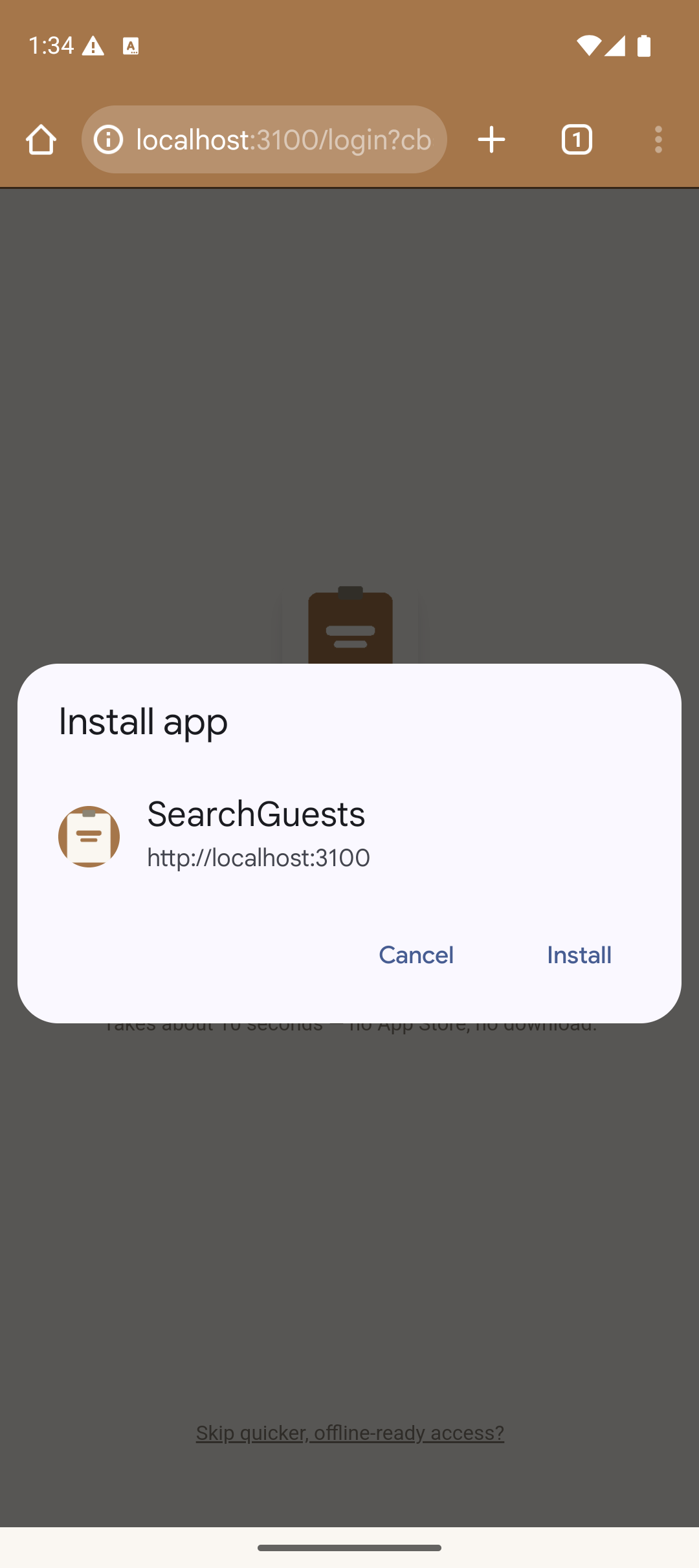 Chrome's native install dialog