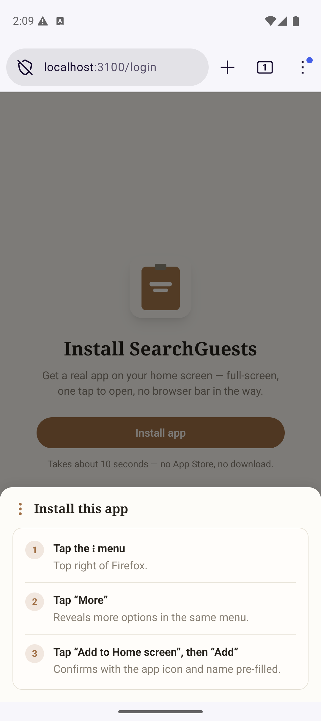 Firefox install instructions sheet
