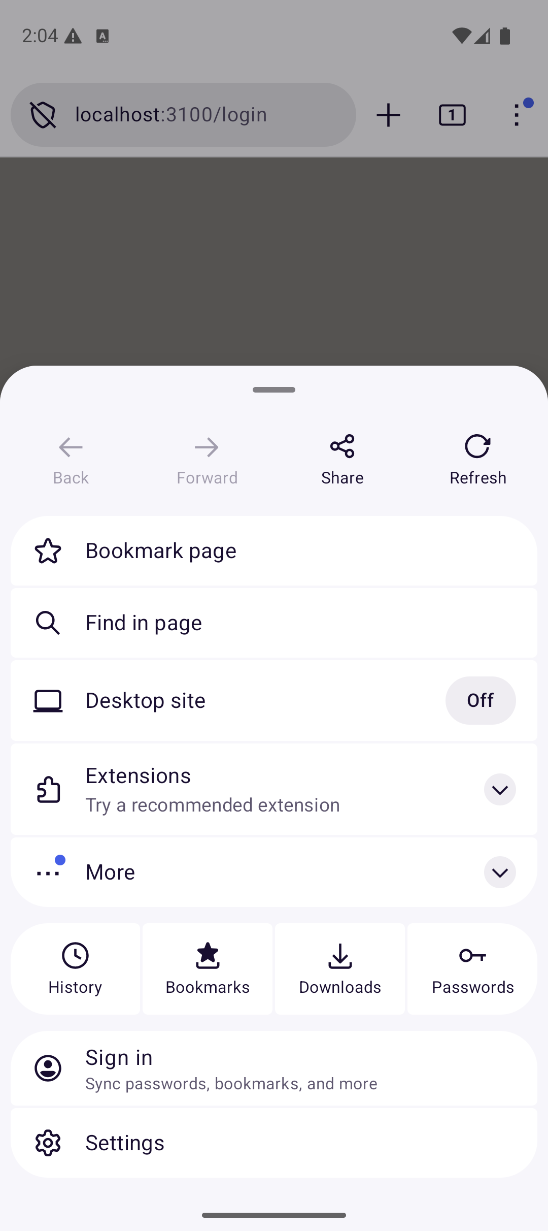 Firefox's real overflow menu