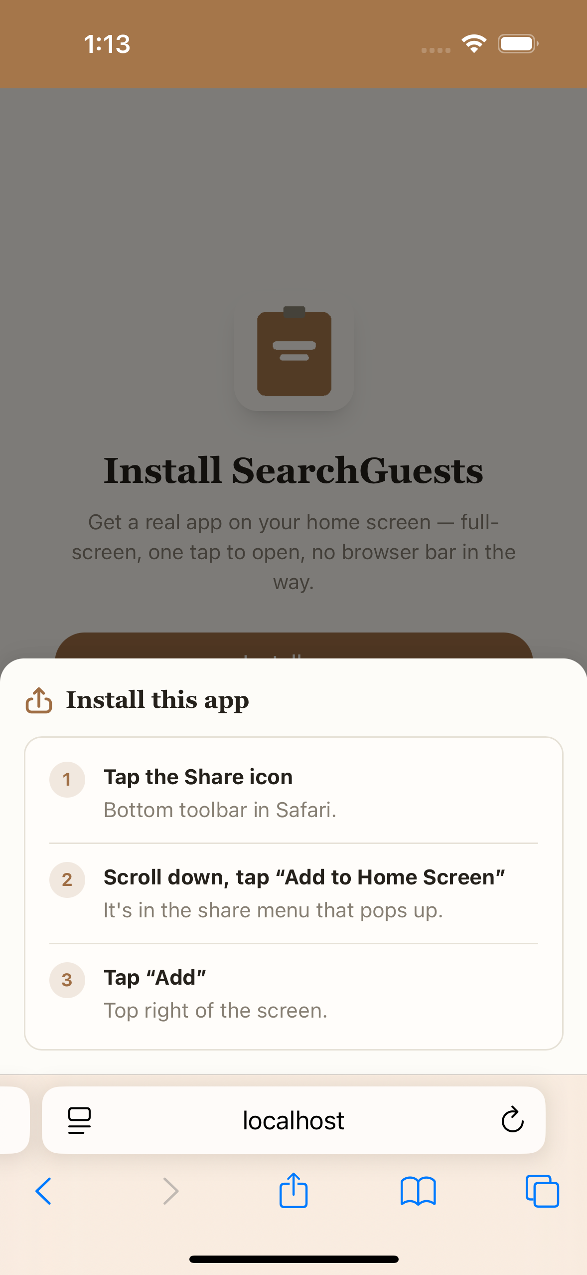 iOS install instructions sheet