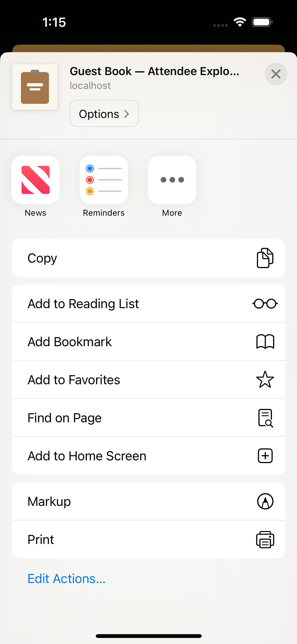 iOS Share Sheet with Add to Home Screen